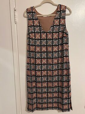 TRACY REESE Sleeveless V-Neck Mosaic Multicolor Print Dress. Size L.